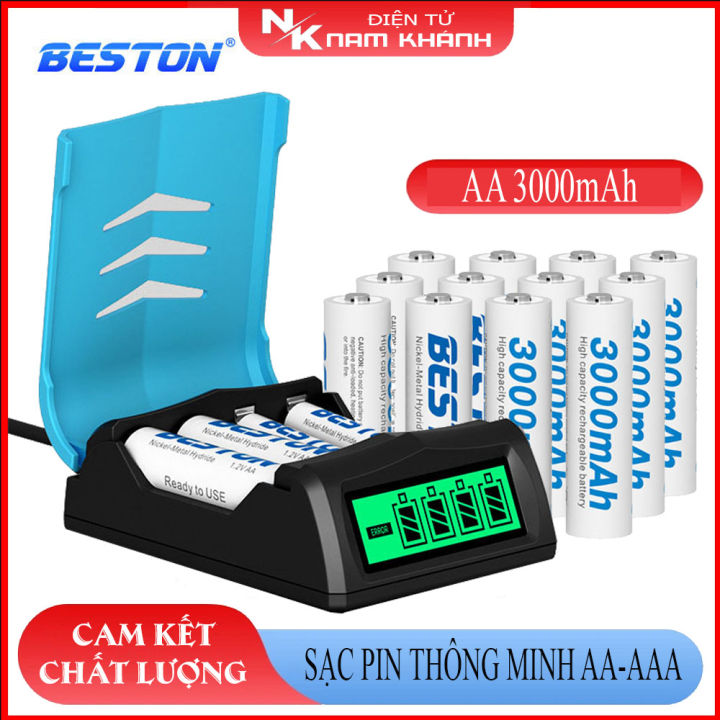 Bộ sạc tự ngắt Beston C9001 thông minh màn hình LCD, pin sạc AA 3000mAh ...