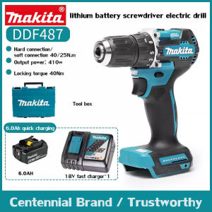 【24H Fast Delivery】Makita DDF487 brushless rechargeable drill multi-function 18V 6.0Ah Lithium battery Cordless impact drill High torque screwdriver