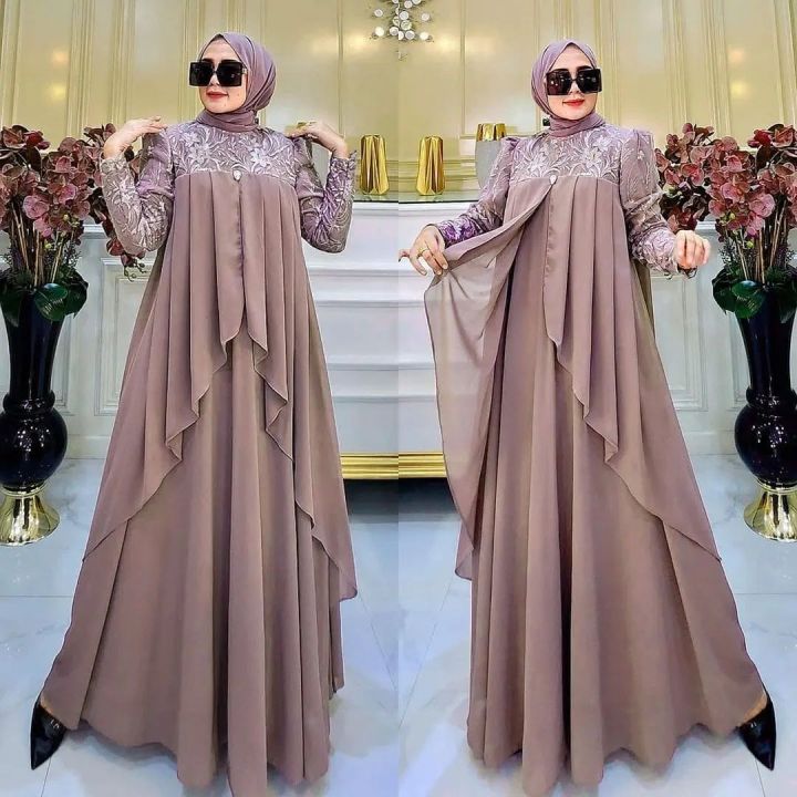 ANZ - Dress muslim terbaru 2023 LAVINA DRESS / Dress brokat terbaru / Gamis  dress wanita terbaru 2023 / Pakaian