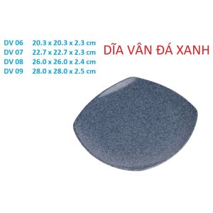 Dĩa vuông nhựa melamine vân đá XANH đựng thức ăn nhiều size - DV06