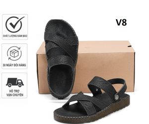 Dép doctor quai chéo da nam cao cấp đế khâu chỉ xung quanh toàn bộ chắc chắn V7