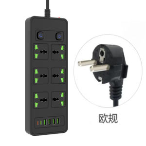Black Malaysia 6 Way 4 USB Extension Power Socket 2 Meter Cable Cord Multi USB Smart Socket Dual Switch Multiplug Socket Multi-port PD TYPEC 230V British Standard UK 3 pin US 2 Pin EU Plug Travel Wall Safety Universal Power Strips插接线板排插座