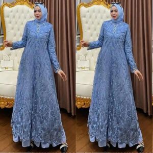 Zallia Dress Ceruty Babydoll mix brukat / gamis trend lebaran 2025 gaun muslimah cantik mewah elegan
