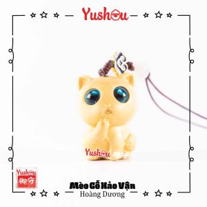 Móc khóa Yushou May Mắn - Gỗ khắc mắt xanh long lanh Có sẵn