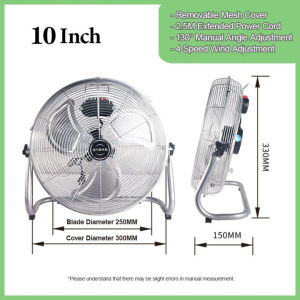 10 16 20 Inch Industrial Floor Fan Metal Blade Electric Fan Powerful Desk Fans 3 Speed Strong Wind 130° Adjustment Stand Ground Fan Desktop Fan for Home Office Warehouse Factory