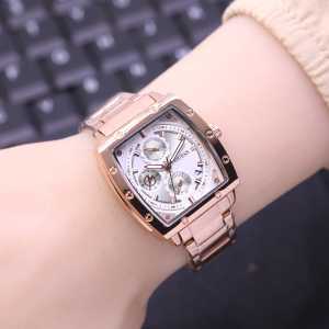 Jam Tangan Wanita Gs Analog Kotak Rantai Stainless Steel Mewah Fashion Cewek Kekinian Keren Elegan