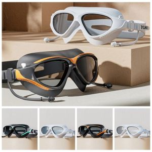 GBDSVD HD Big Frame Swimming PVC Big Frame Adjustable Anti-fog Professional Swimming Equipment Waterproof Swimming Glasses with Earplugs