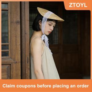 【ZTOYL】 French Style Lolita Straw Hat Victorian Bonnet Sweet Lace-up Beach Hat Hair Accessories Handmade Flat Top Hat