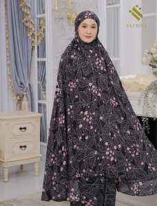 mukena hitam premium Tazbiya Freesia Leaf Black Mukena Jumbo Premium