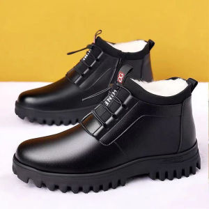 [Free Shipping] Winter MenS Shoes Fleece-Lined And Thickened Leather Upper Casual Athletic Style Warm Cotton Shoes Trendy