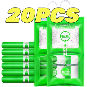 【Big Sale】20Pcs Dehumidifier Bag with Hook Hanging Type Moisture Absorbing Bag Long-lasting Wardrobe Dehumidifier Bag Mold Proof and Dry Bag Wardrobe Closet Drying Agent 80g/Bag