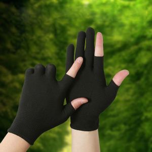 WENTIVV Driving Mountaineer Sport Fingerless Tea Picking Gloves Windproof Show Three Fingers Outdoor Cycling Solid Color Men Nylon Gloves Anti-skid Mittens Touch Screen Gloves Show Two Fingers