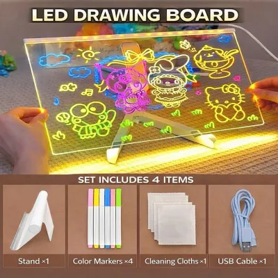 （🇲🇾Ready stock）Kids LED Acrylic Drawing Board | Reusable Glow Drawing Board | Creative Light-Up Writing & Doodle Board | Educational Toy Gift for Boys & Girls