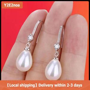 【Local shipping】 Đồ trang sức cho phụ nữ nước thả bông tai ngọc trai cho phụ nữ màu đỏ trắng vòng ngọc trai hình bầu dục Bông Tai đám cưới engagement Valentines ngày Quà Tặng
