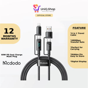 [New] MCDODO 4 in 1 Digital Display 60W PD Fast Charge Data Cable Travel Cable Type-C USB C to C Quick Charging 1.2m Accessories Phone Kabel  Charger