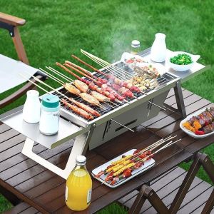 ZSDN MALL Stainless Steel Folding Barbecue Stove Extendable Rust-proof Barbecue Shelf Grill Accessory Adjustable Heat Setting Barbecue Grill Camping