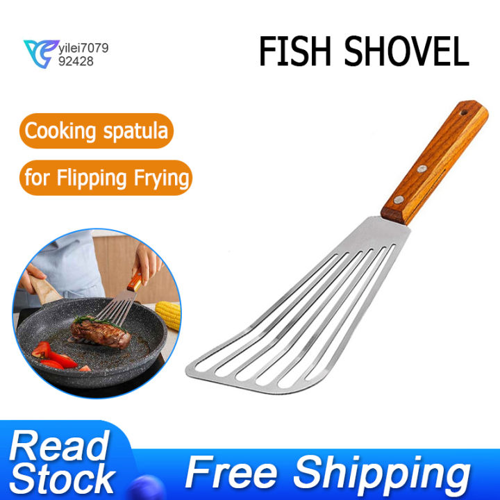 Stainless Steel Fish Spatula Turner, Wood Handle Fish Spatula, Slotted Turner, Kitchen Metal