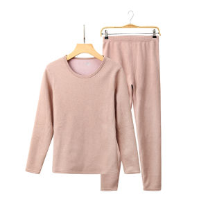 New Autumn and Winter Thickened Plus Velvet Thermal Underwear Mens Suit Round Neck Heating Bottom Camel Wool Autumn Underwear