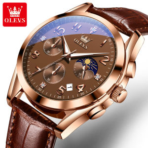 OLEVS 2890 Waterproof Leather Band Watch For Men Quartz Sport Men Wristwatches Luminous Chronograph Small Second hand