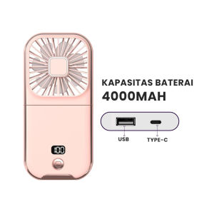 Aolida Kipas Angin Portable Mini Type-C USB LED Menunjukkan Lipat Dudukan Ponsel Dan Powerbank 5000mAh Baterai Tahan Lama Cocok Untuk Kantor Sekolah Olahraga Luar Ruangan