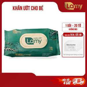 [LAMY OFFICIAL]_Khăn ướt Lamy gói 20 tờ tiện dụng không mùi không cồn không paraben