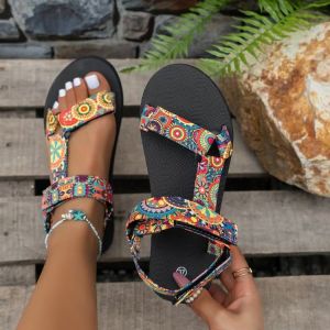 Free Shipping Lightweight Flat Sandals For Women Summer Roman-Style Sandals WomenS Sandals With Velcro Straps And Round Toes Beach Sandals For Women