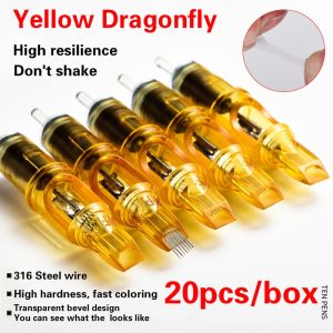 Yellow Dragonfly Tattoo Cartridge Needles 20pcs/box – RL/RS/RM/M1 Disposable Silicone Sterilized – For Lining & Shading – Fits Rotary Machines