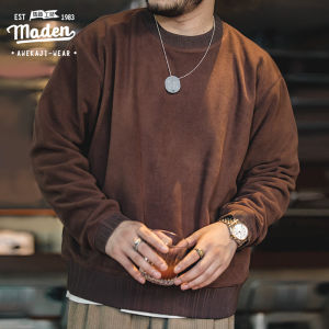 Maden Thương Hiệu Dụng Cụ Phong Cách 2025 mùa thu mới cho nam Thanh Niên Nhật Bản Retro cổ tròn màu đen áo khoác lông cừu Với nam ấm áp Học Áo Len