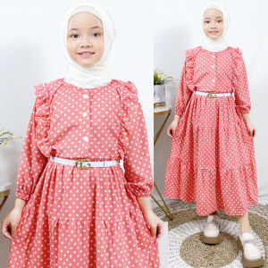 GAMIS ANAK CLARISSA POLKADOT (DAPAT GESPER) DRESS MURAH KIDS SYARI RUFFLE