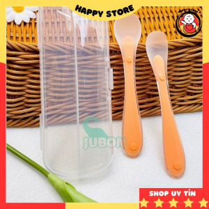 Thìa ăn dặm cho bé Jubon kèm hộp muỗng cho bé ăn dặm silicon nhựa ppsu an toàn Happy Store