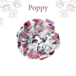 Poppy - 12cm. Floral Organza Ruffle Scrunchies ยางรัดผมผ้าลายดอก ยางรัดผมโดนัท สไตส์เกาหลี ยางมัดผม