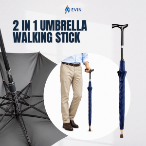 Evin 2 in 1 Umbrella Walking Stick: Foldable Compact Durable Waterproof Portable. Ideal for Rainy Weather and Mobility Assistance.