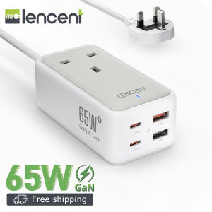 LENCENT Gan III 65W Fast Charger Quick Charger Extension Plug USB C Charger Plug 4-Port Type C Power Adapter PD Desktop Charger with 1 AC+4 USB Ports Extension Lead Cable 1.5m Suitable for Laptop MacBook iPad Pro iPhone and More