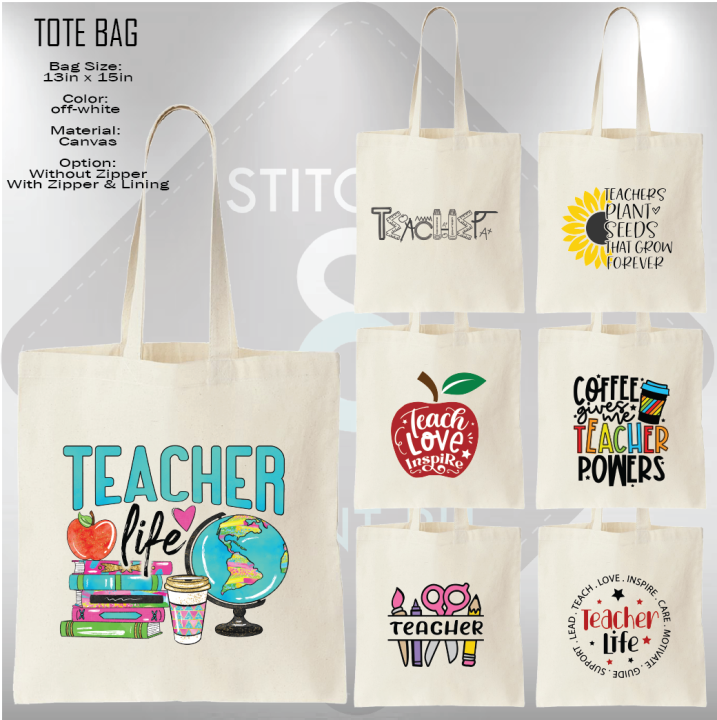 S P Tote Bag Teacher 1 13x15in Canvas with Zipper