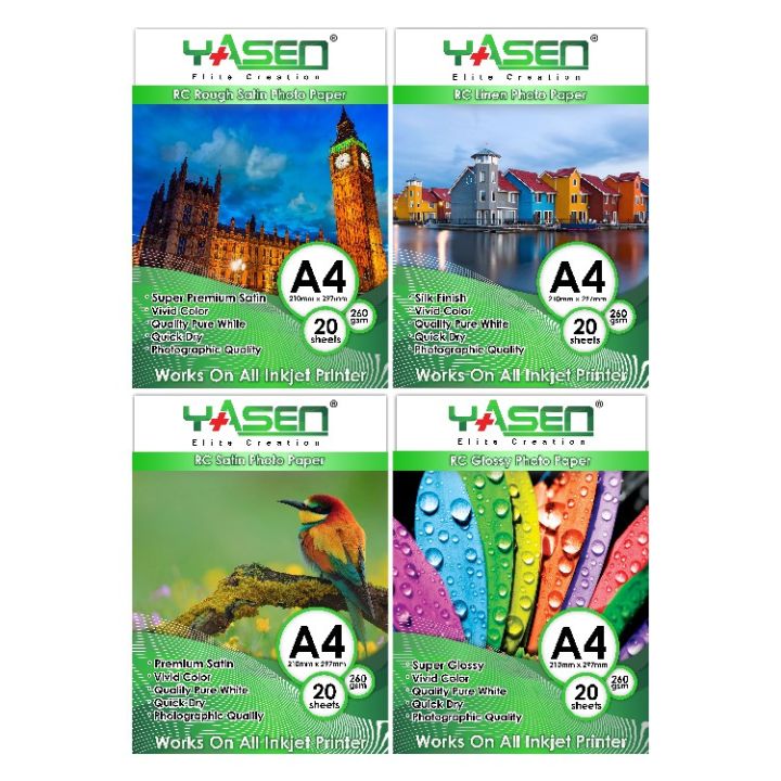 Yasen 20pcs RC-Glossy,Satin,Linen,Rough Satin Photo Paper 260gsm A4 ...