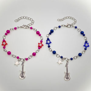 Follow Get New[Beautiful SS] New Trendy Y2K Couple Bracelets For Women Girl Hollow Pentagram Guitar Pendant Beaded Bracelet Friends Jewelry Gift