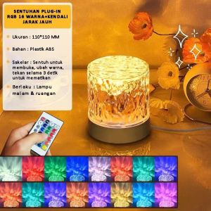 Lampu Crystal Meja 16 Warna Lampu LED Kamar Lampu Tidur Aesthetic Lampu Proyektor Kristal