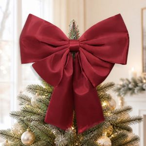 YERZ Shape Retain Satin Christmas Large Bow Double Ear Minimalist Holiday Bow Ornament Creative Solid Color Tree Decorations Bow Christmas Tree
