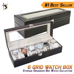 High-grade 6 Compartment Leather Watch Box Organizer Case Wrist Watches  Jewelry Display Storage Organizer 6 Grid/ 12 Grid (Black)