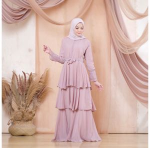 Gamis ceruty babydoll muslimah Kenza Long Dress wanita terbaru realpict
