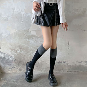 🧦KAK SHOPZ🧦ถุงเท้า JK ญี่ปุ่นสำหรับผู้หญิง ถุงเท้าน่องบางสีบล็อกฤดูร้อน ประกบสีดำและสีเทา ถุงเท้ายาวเหนือเข่าน่ารักอินอินเทรนด์นักเรียน