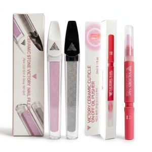 Nail and Cuticle Care Set File & Nourish Nails & Cuticles Ceramic Stone Nail Files Ceramic Cuticle Oil Pushers Complete Nail Care Solution