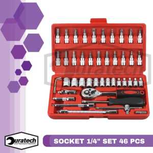 Cykat Kunci Bengkel Lengkap 46Pcs Socket Set Gagang Sock 1/4" Konci Sok Obeng Set Handtool Tools Screwdriver Ratchet Kunci Sok Mata Obeng Socket Plus Minus Gagang Ratchet Ukuran 1/4" Sets 1/4” Drive Socket Ratchet Wrench DIY Series
