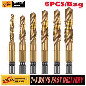 【COD + local seller】6Pcs Hex Shank Titanium Plated HSS Screw Thread Metric Tap Drill Bits Screw Machine Compound tap M3 M4 M5 M6 M8 M10 Hand Tools