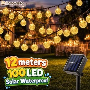 12 Meters Solar Waterproof Led String Lights 100 Crystal Ball 8 Modes For Garden Patio Wedding Party Decoration