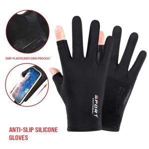 1Pair Two Finger Motorcycle Bike Gloves Breathable Ice Silk Non-Slip Anti-UV Touch Screen Gloves