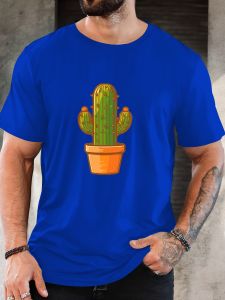 Mens Cactus Pattern Summer Casual Crew Neck Short T-Shirt