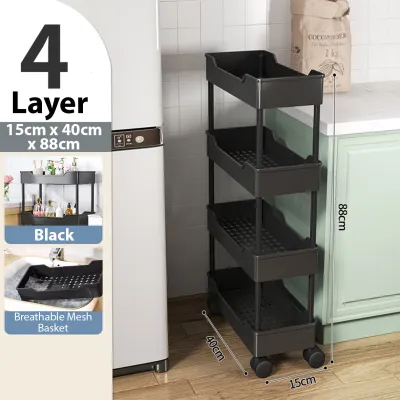 Multifunctional kitchen storage rack cart bathroom storage cabinet organizer 360° Movable Trolley Plastic