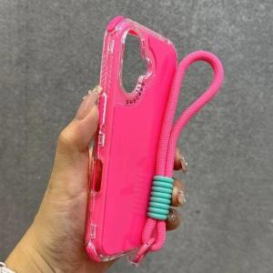 Luxury Candy Solid Color Lanyard Case for iPhone 16 15 14 17 Pro Max Air Plus 12 13 11 X Xr Xs Hand Wrist Strap Airbag Cover