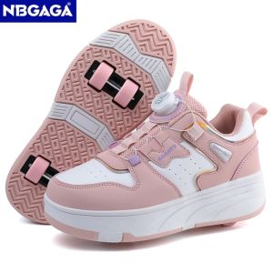 Students Childrens Girls Four Wheel Lightweight Sport Shoe Detachable Roller Skating Sneaker For Teenagers Boys Casual Walking